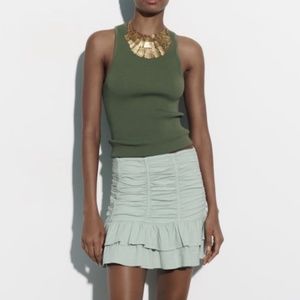 ZARA GATHERED LINEN BLEND MINI SKIRT SEA GREEN SIZE S